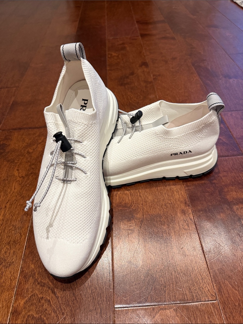Brand New Prada Men’s White Knit Slip-On Sneakers